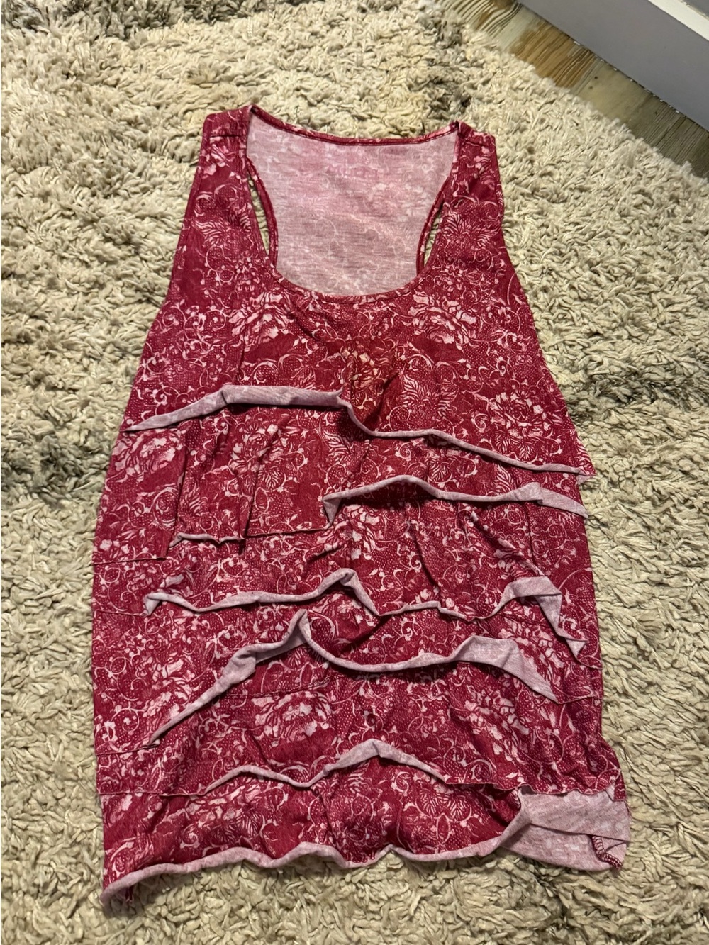Mudd Ruffled Floral Red Tank Top